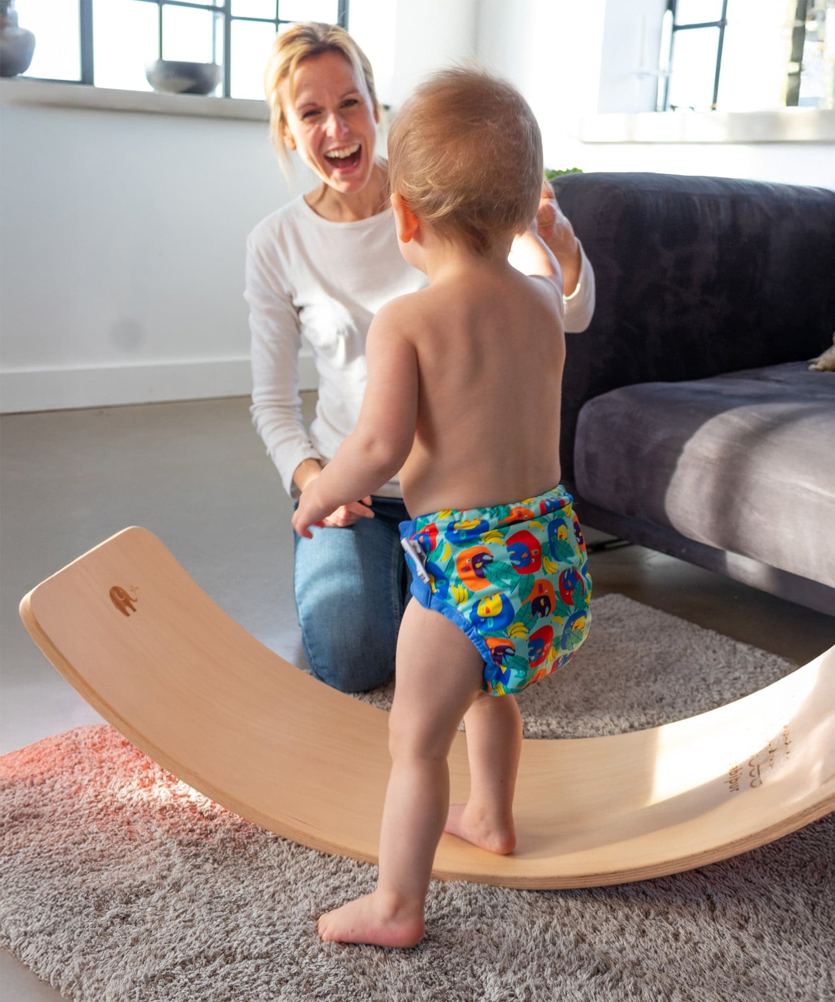 Natural curved Babipur Edition Wobbel balance board without felt backing
