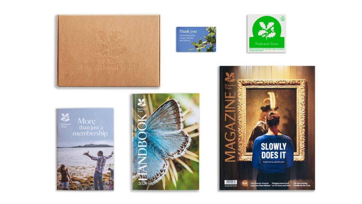 National Trust 2026 membership welcome pack with handbook, cards and magazine