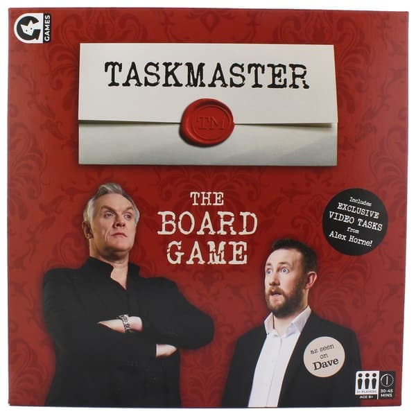 Taskmaster board game box and components