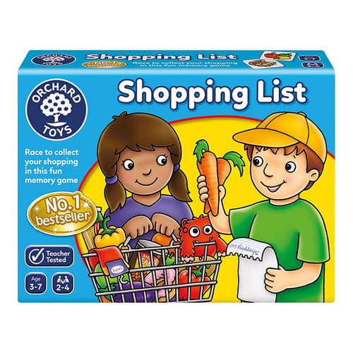 Orchard Toys Shopping List game box with shopping-list boards, trolley boards and illustrated item cards
