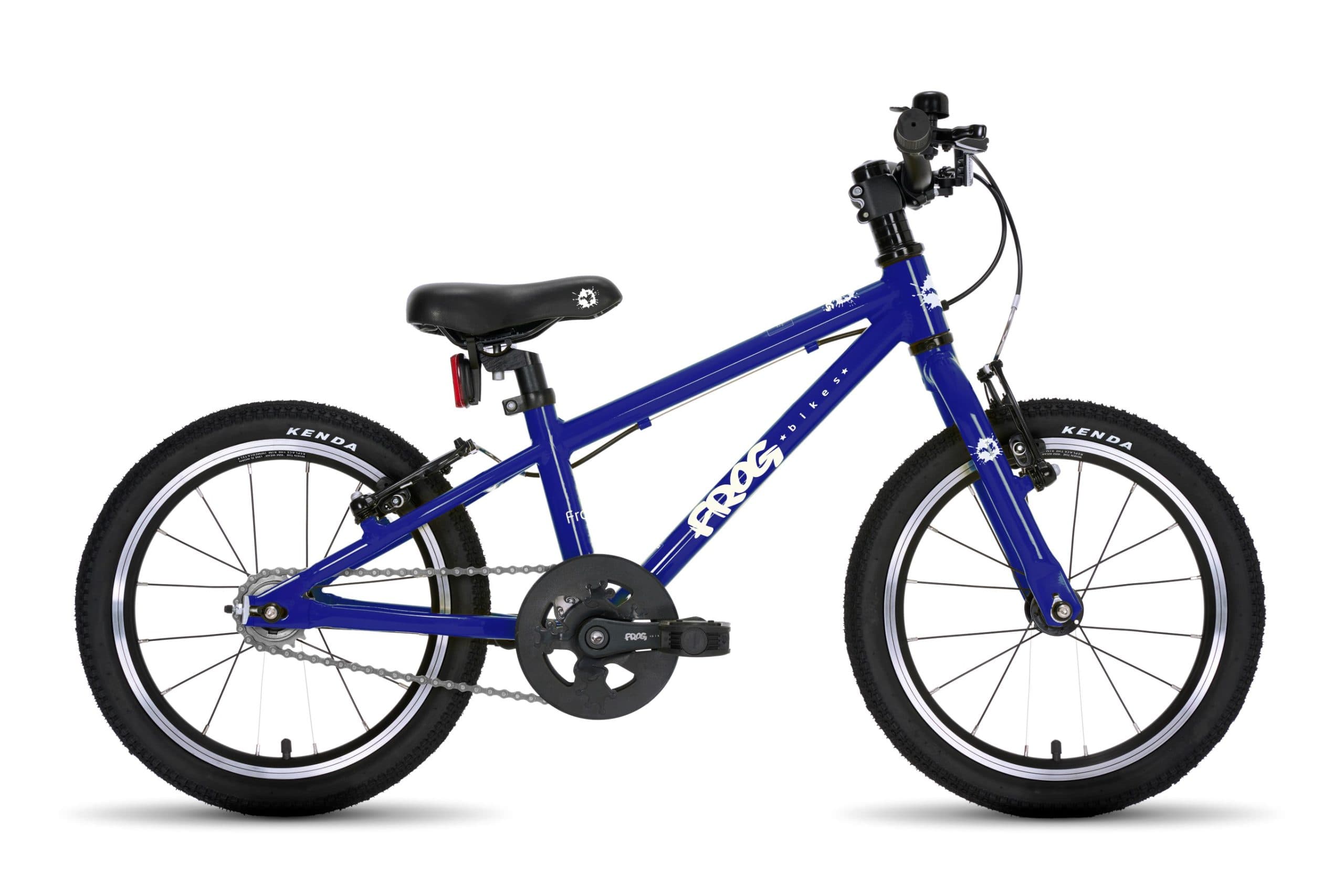 Electric-blue Frog 44 lightweight children's pedal bike shown side-on