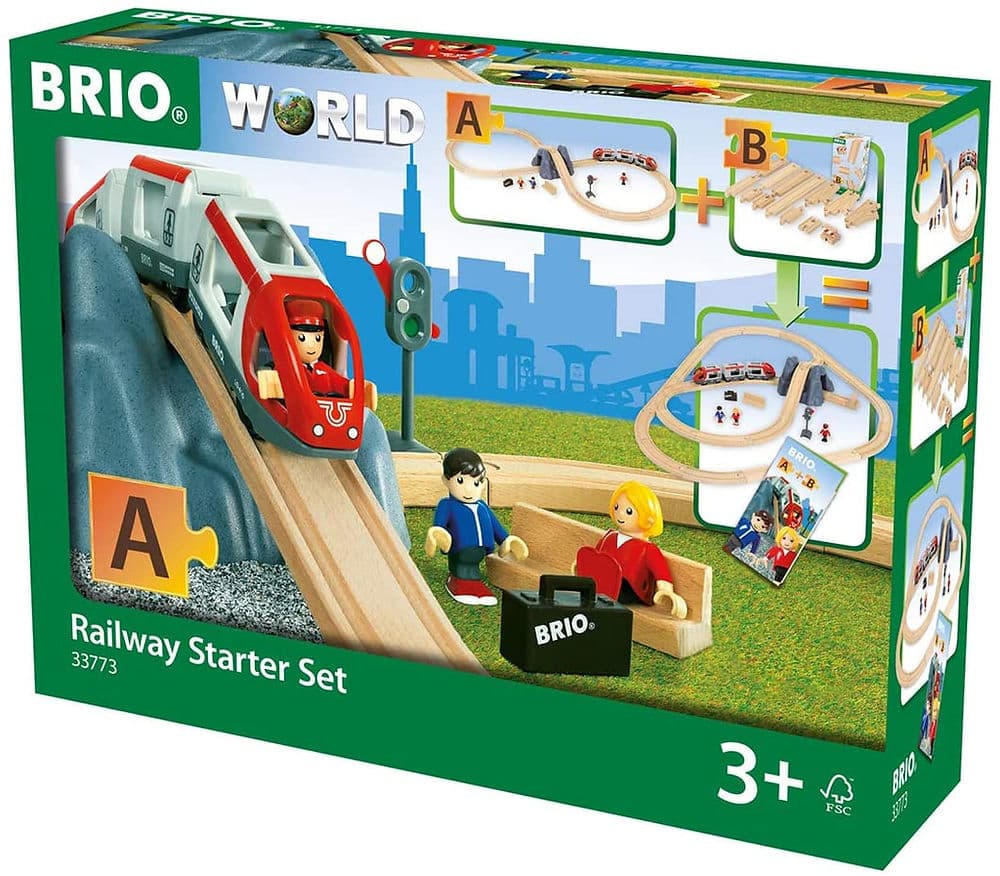 BRIO 33773 wooden figure-of-eight railway with passenger train, tunnel, bridge, signal and figures