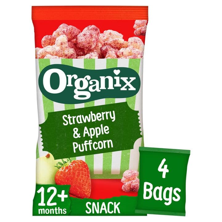 Four-pack of Organix strawberry and apple puffcorn